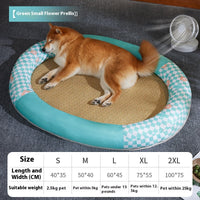 HKM-4276413 Cooling Pet Mat - Ice Silk Fabric Oval Shape in Green Plaid, Orange Rabbit Radish, Yellow Bear Styles