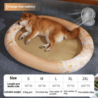 HKM-4276413 Cooling Pet Mat - Ice Silk Fabric Oval Shape in Green Plaid, Orange Rabbit Radish, Yellow Bear Styles