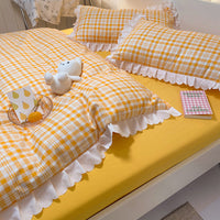 HKM-427923 Rainbow Stripes Lace 4-Piece Duvet Cover Set with Bed Sheet and Skirt
