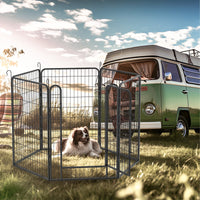 HKM-4279997 Durable Heavy-Duty Metal Playpen with Door - 6 Panels Pet Exercise Pen for Indoor & Outdoor Use