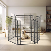 HKM-4279997 Durable Heavy-Duty Metal Playpen with Door - 6 Panels Pet Exercise Pen for Indoor & Outdoor Use