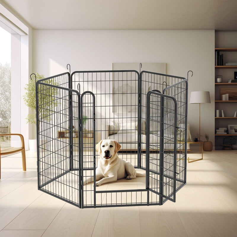 HKM-4279997 Durable Heavy-Duty Metal Playpen with Door - 6 Panels Pet Exercise Pen for Indoor & Outdoor Use