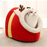HKM-4282173 Festive Christmas Snow House Pet Nest with Warm & Cozy Design for Cats