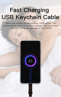 HKM-428307 Three-in-One Magnetic Fabric Data Cable Keychain - USB/Android/iOS/Type-C, Charging & Data Transmission