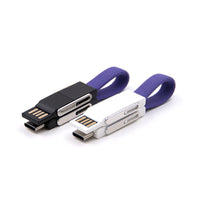 HKM-428307 Three-in-One Magnetic Fabric Data Cable Keychain - USB/Android/iOS/Type-C, Charging & Data Transmission