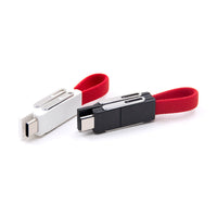 HKM-428307 Three-in-One Magnetic Fabric Data Cable Keychain - USB/Android/iOS/Type-C, Charging & Data Transmission