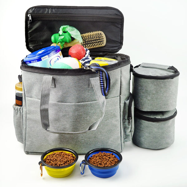 HKM-4284349 Pet Travel Carrying Bag with Snack Bags and Silicone Bowl for Dogs