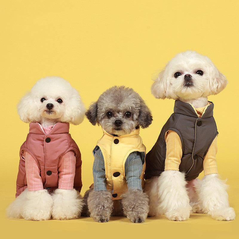 HKM-4284477 Contrasting Color Cotton Dog Vest Jacket in Gray, Red, and Yellow