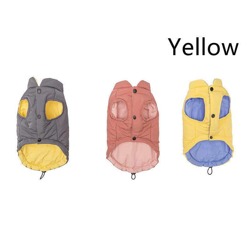 HKM-4284477 Contrasting Color Cotton Dog Vest Jacket in Gray, Red, and Yellow