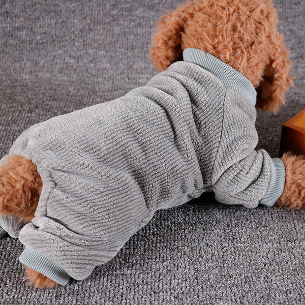 HKM-4286269 Casual Flannel Dog Clothes - Solid Color Four-Legged Outfits in Blue and Red, Sizes S-XXL