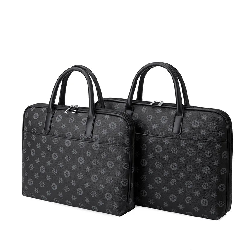 HKM-428627 Luxury Waterproof Leather Briefcase for Men - Vintage Design Laptop Handbag