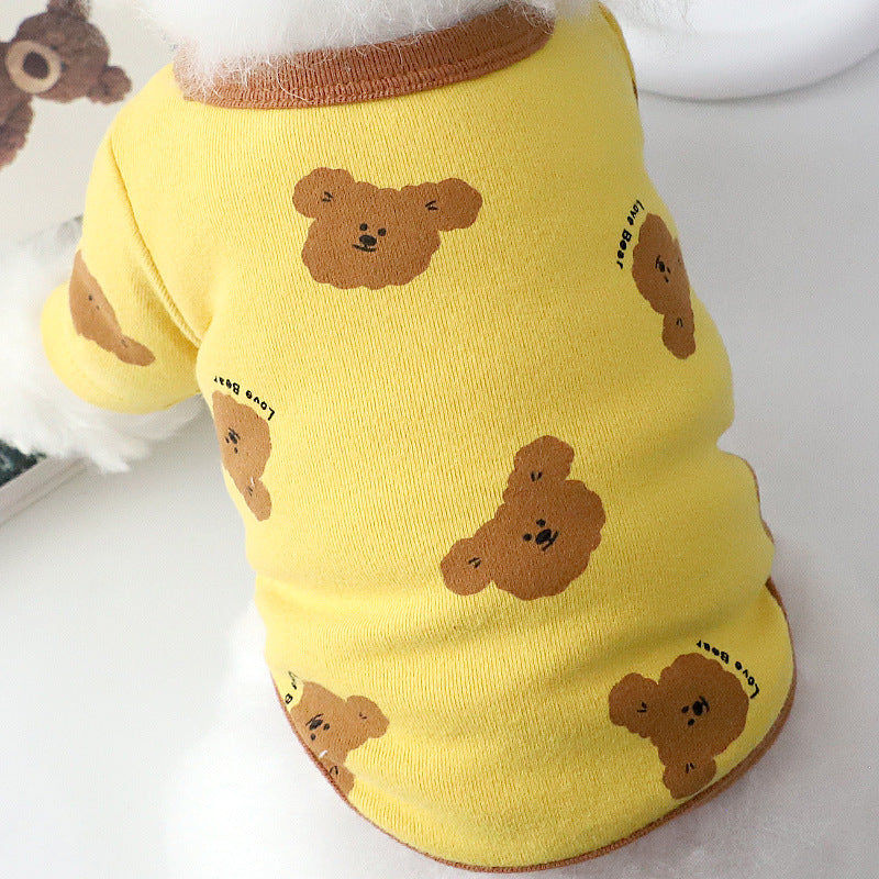 HKM-4286653 Cozy Autumn Small Dog Anti-Lint Pajamas in Blue, Yellow, Beige, and Pink