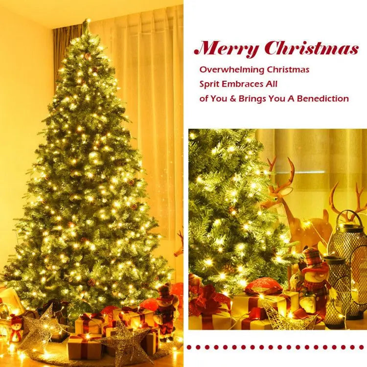 HKM-428691 8 Feet Artificial Christmas Tree with LED Lights and Pine Cone Accents