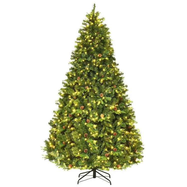 HKM-428691 8 Feet Artificial Christmas Tree with LED Lights and Pine Cone Accents