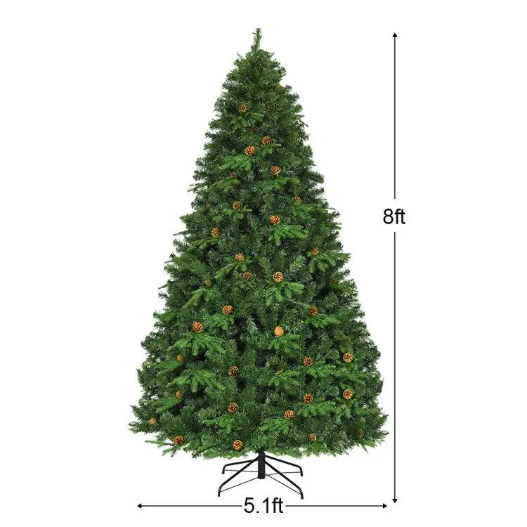 HKM-428691 8 Feet Artificial Christmas Tree with LED Lights and Pine Cone Accents