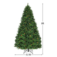 HKM-428691 8 Feet Artificial Christmas Tree with LED Lights and Pine Cone Accents
