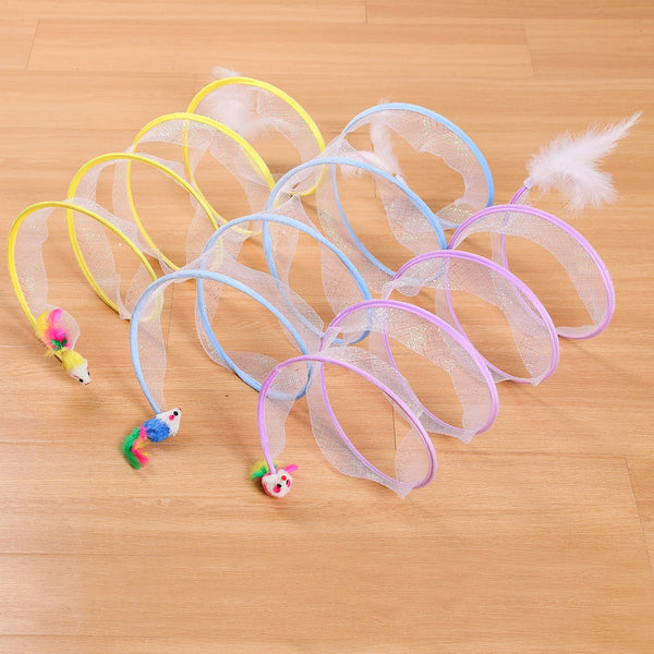 HKM-4287165 S-Type Pet Cat Tunnel with Steel Wire Frame and Feather Accents for Playful Kittens