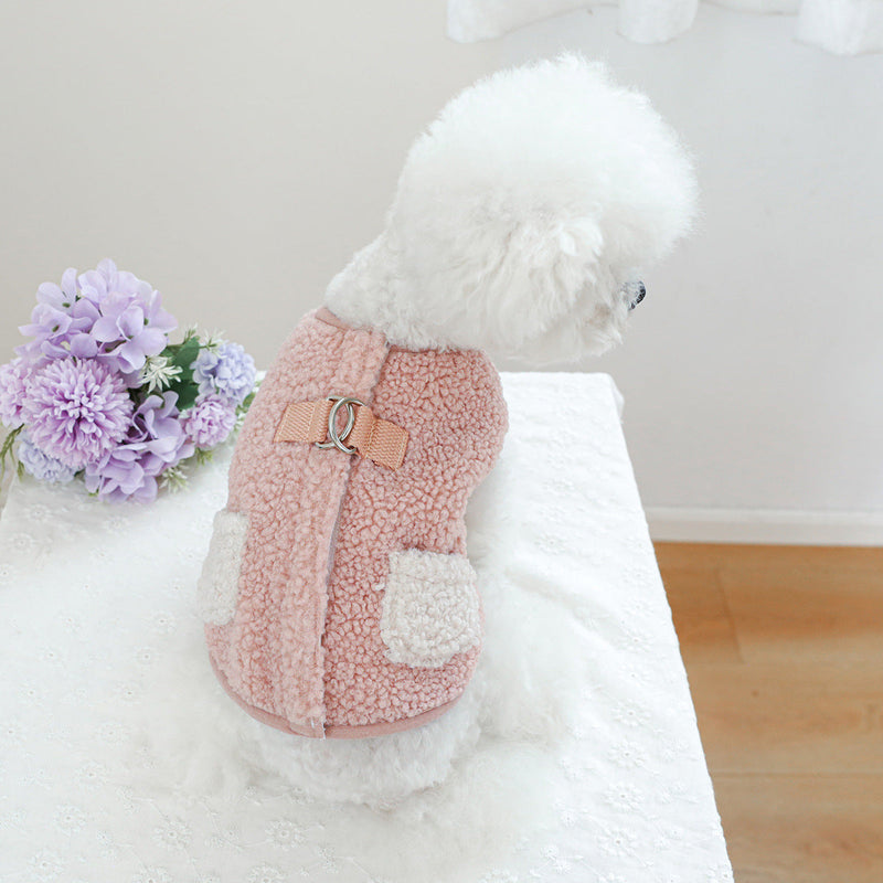 HKM-4287677 Cozy Pocket Vest for Pets in Pink and Brown - Casual Polyester Clothing, Multiple Sizes Available