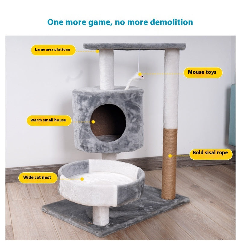 HKM-4288061 Lepet Cat Nest and Climbing Frame with Scratch Board - Plush Design in White and Brown or Light Gray