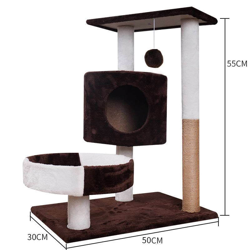 HKM-4288061 Lepet Cat Nest and Climbing Frame with Scratch Board - Plush Design in White and Brown or Light Gray