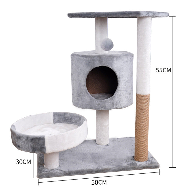 HKM-4288061 Lepet Cat Nest and Climbing Frame with Scratch Board - Plush Design in White and Brown or Light Gray