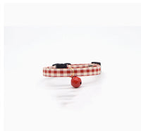 HKM-4289853 Lightweight Adjustable Red Plaid Pet Collar with Heart, Shiba Inu, and Floral Designs