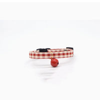 HKM-4289853 Lightweight Adjustable Red Plaid Pet Collar with Heart, Shiba Inu, and Floral Designs