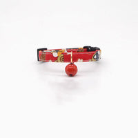 HKM-4289853 Lightweight Adjustable Red Plaid Pet Collar with Heart, Shiba Inu, and Floral Designs