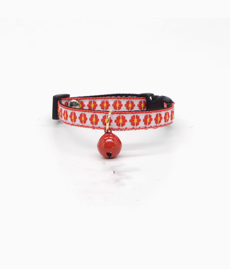 HKM-4289853 Lightweight Adjustable Red Plaid Pet Collar with Heart, Shiba Inu, and Floral Designs
