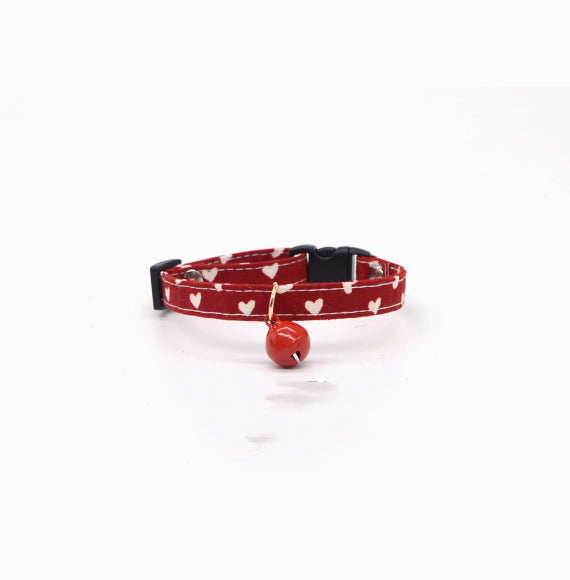HKM-4289853 Lightweight Adjustable Red Plaid Pet Collar with Heart, Shiba Inu, and Floral Designs