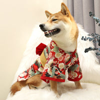HKM-4290237 Cute Kimono Style Dog Clothes for Small and Medium Breeds in Red and Green