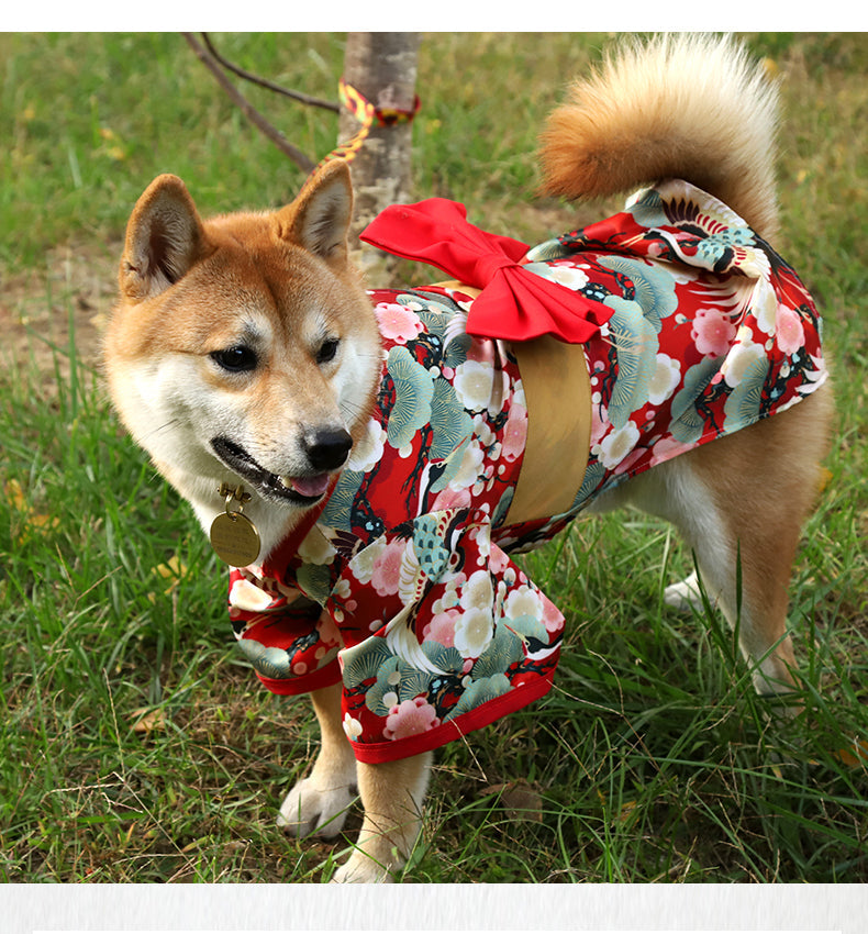 HKM-4290237 Cute Kimono Style Dog Clothes for Small and Medium Breeds in Red and Green