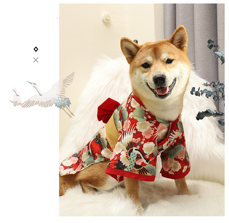 HKM-4290237 Cute Kimono Style Dog Clothes for Small and Medium Breeds in Red and Green