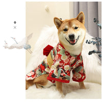 HKM-4290237 Cute Kimono Style Dog Clothes for Small and Medium Breeds in Red and Green