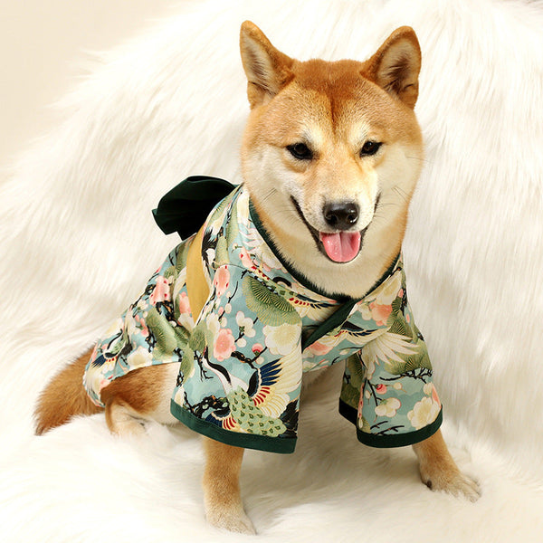 HKM-4290237 Cute Kimono Style Dog Clothes for Small and Medium Breeds in Red and Green