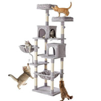 HKM-4291133 71-Inch Multi-Level Cat Tree with Sisal Scratching Posts, Hammock, and Extended Platforms for Cats