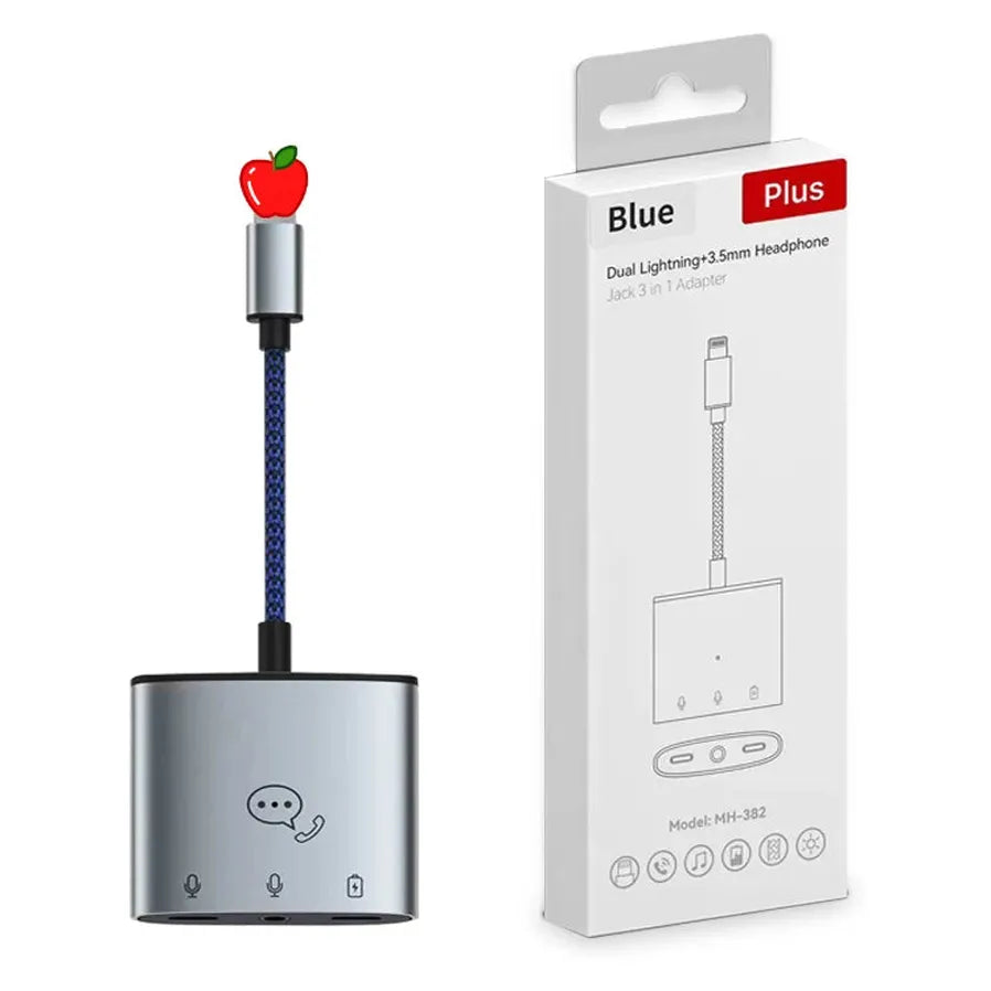 HKM-429139 3-in-1 Audio Adapter Cable for iPhone with Lightning Charger and 3.5mm Headphone Jack