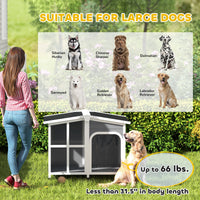 HKM-4291517 Large Dark Gray Wooden Dog House with Openable Roof and Giant Window, Weatherproof Design for Outdoor Use
