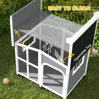 HKM-4291517 Large Dark Gray Wooden Dog House with Openable Roof and Giant Window, Weatherproof Design for Outdoor Use
