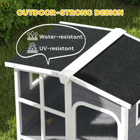 HKM-4291517 Large Dark Gray Wooden Dog House with Openable Roof and Giant Window, Weatherproof Design for Outdoor Use