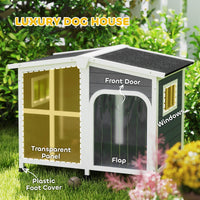 HKM-4291517 Large Dark Gray Wooden Dog House with Openable Roof and Giant Window, Weatherproof Design for Outdoor Use