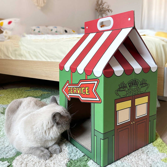 HKM-4291901 Central Perk Theme Cat Nest - Wear-Resistant Corrugated Paper Cat Scratch Board (56cm x 33cm x 33cm)