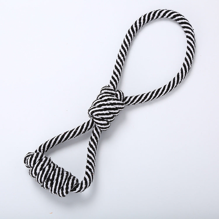 HKM-4292669 Figure Eight Striped Cotton Rope for Dogs - Durable Black and White, Orange and White, Green and White Options