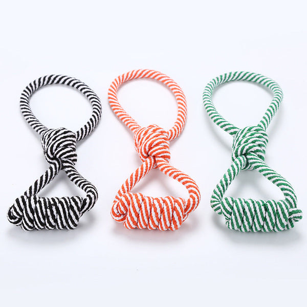 HKM-4292669 Figure Eight Striped Cotton Rope for Dogs - Durable Black and White, Orange and White, Green and White Options