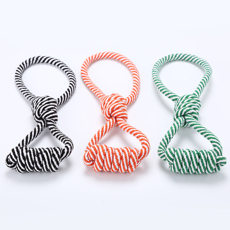HKM-4292669 Figure Eight Striped Cotton Rope for Dogs - Durable Black and White, Orange and White, Green and White Options