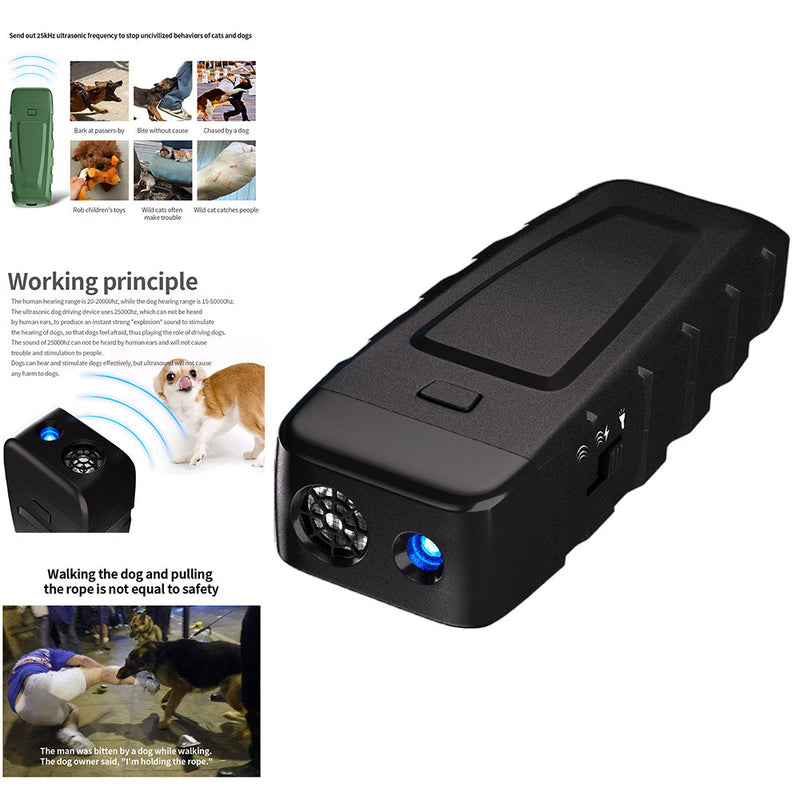 HKM-4293309 Handheld Ultrasonic Dog Bark Control Device with LED Flashlight and Training Modes