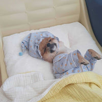 HKM-4294205 Cozy Cotton Dog Pajama Set with Hat in Blue Star and Pink Star Designs