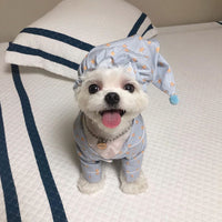 HKM-4294205 Cozy Cotton Dog Pajama Set with Hat in Blue Star and Pink Star Designs
