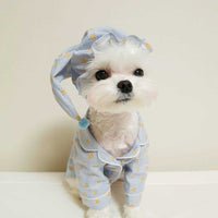 HKM-4294205 Cozy Cotton Dog Pajama Set with Hat in Blue Star and Pink Star Designs