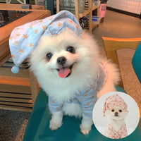HKM-4294205 Cozy Cotton Dog Pajama Set with Hat in Blue Star and Pink Star Designs